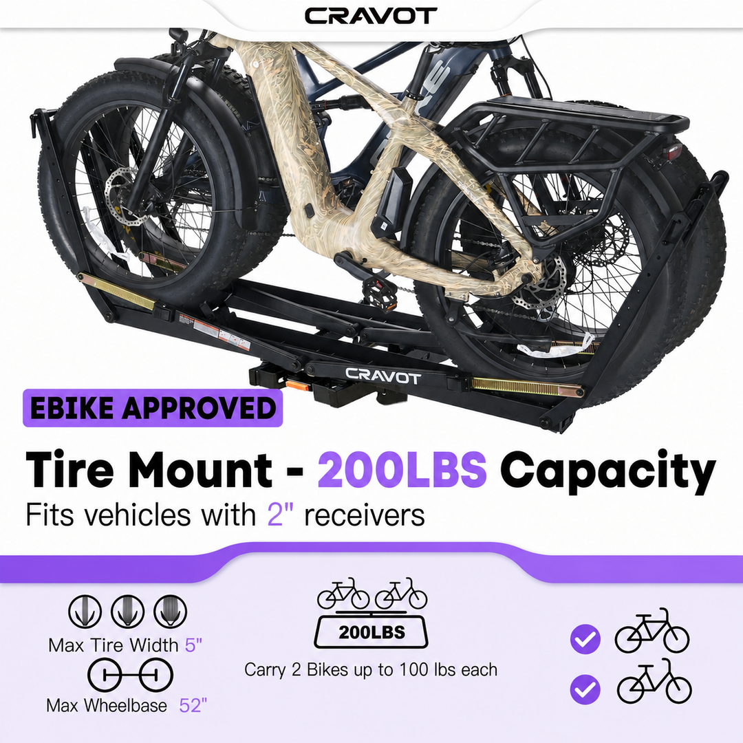 CRAVOT MagRack X2 Max Foldable Hitch Bike Rack-Tire Mount
